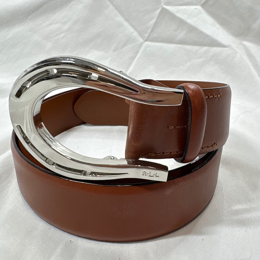 Lauren Ralph Lauren Womens Brown Leather Stirrup Buckle Belt Silver Hardware XL